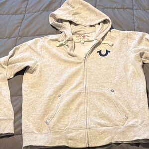 True Religion gray Zip-Up Hoodie with Soft Cotton Blend and Relaxed Fit